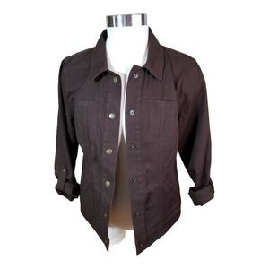 Christopher Banks Womens Roll Tab Long Sleeve Brown Button Up Jacket Sz Small